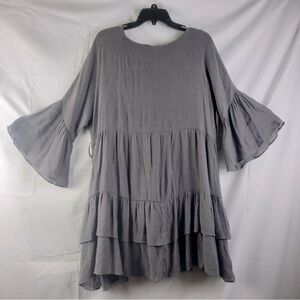 & Merci Gray lined tiered bell sleeve Tunic style dress LARGE